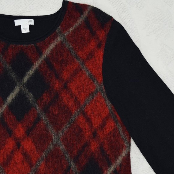 J. Jill Argyle Plaid Brushed Wool Blend Crewneck Womens Sweaters Red Black S - Picture 3 of 11